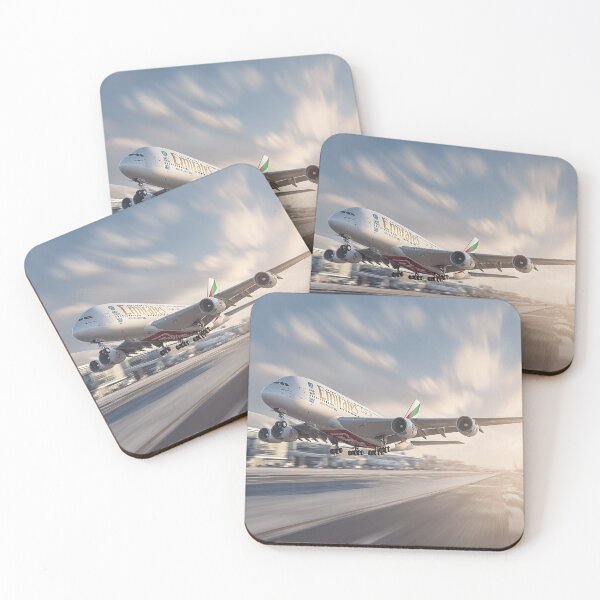 Item preview, Emirates Double Deck A380 Starting Its Takeoff Roll in Golden Light designed and sold by Skyframe Aviation.