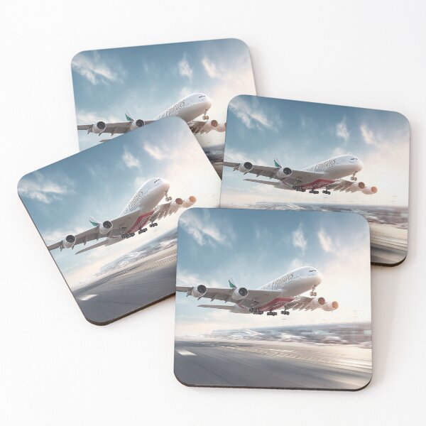 Item preview, Emirates A380 Powering Into the Air Under Blue Skies designed and sold by Skyframe Aviation.