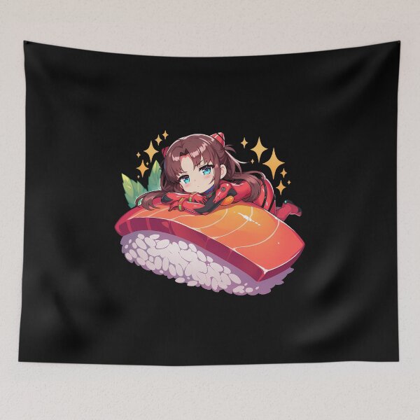 Item preview, Makinami Mari Illustrious Resting On Sushi Roll Kawaii Chibi Neon Genesis Evangelion Anime designed and sold by CarlosBender.