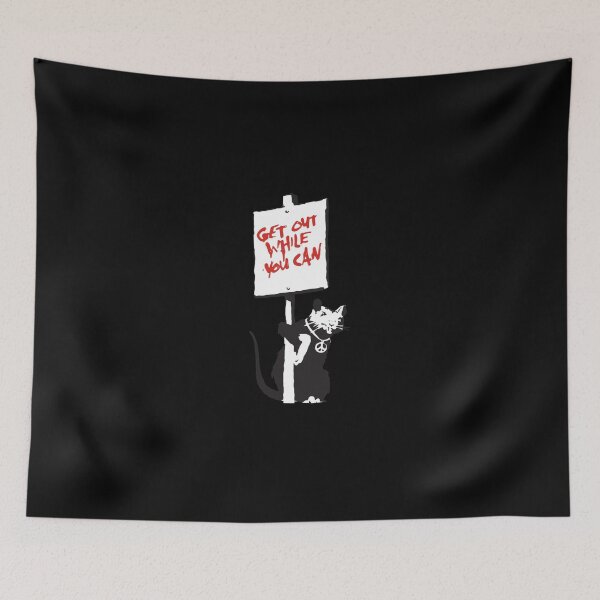 Item preview, Banksy Quote Rat With Sign Get Out While You Can Graffiti Street Art Peace Symbol Necklace HD   designed and sold by convincingc662.