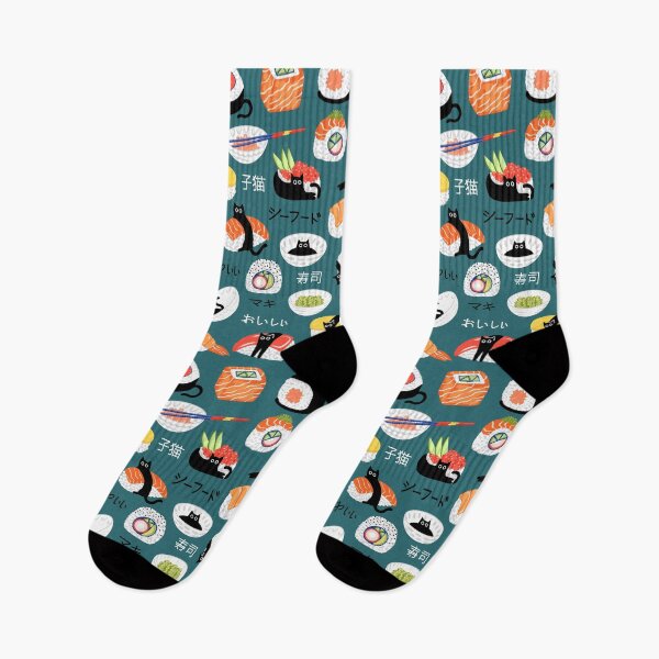 Item preview, Cat Sushi Seaweed with Japanese Typography - Teal designed and sold by TigaTiga.