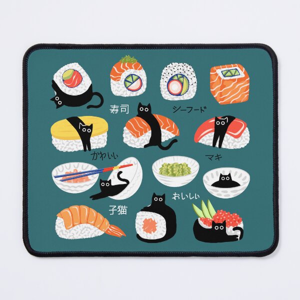 Item preview, Cat Sushi Seaweed with Japanese Typography - Teal designed and sold by TigaTiga.