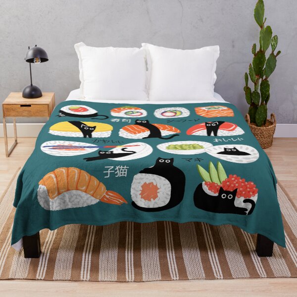 Item preview, Cat Sushi Seaweed with Japanese Typography - Teal designed and sold by TigaTiga.