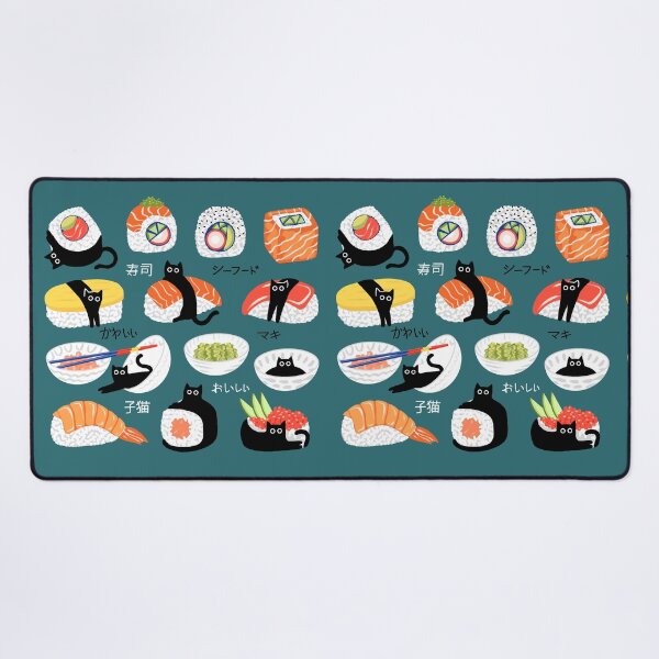 Item preview, Cat Sushi Seaweed with Japanese Typography - Teal designed and sold by TigaTiga.