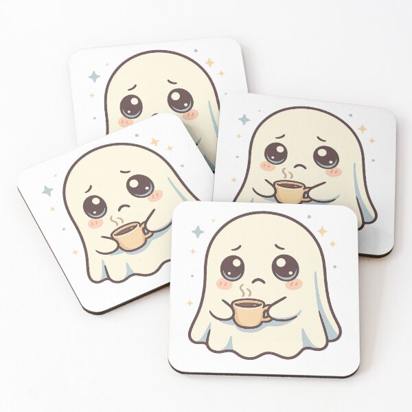 Item preview, Sad Kawaii Ghost With Coffee - Cute Cozy Aesthetic Art designed and sold by TheEchoStudio.