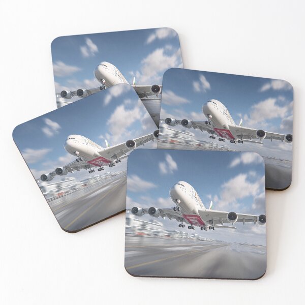 Item preview, Emirates Luxury A380 Beginning Its Ascent on a Busy Runway designed and sold by Skyframe Aviation.