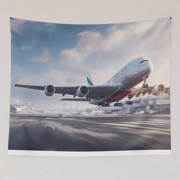 Item preview, Emirates Double Deck A380 Breaking Free of the Ground on a Hot Afternoon designed and sold by Skyframe Aviation.