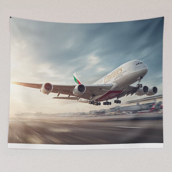 Item preview, Emirates Luxury A380 Beginning Its Ascent over the Tarmac designed and sold by Skyframe Aviation.