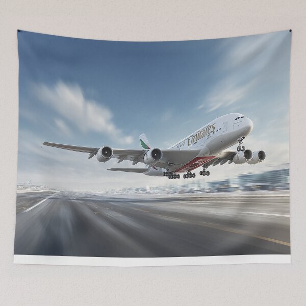 Item preview, Airbus A380 Emirates Rising From the Runway on a Warm Morning designed and sold by Skyframe Aviation.