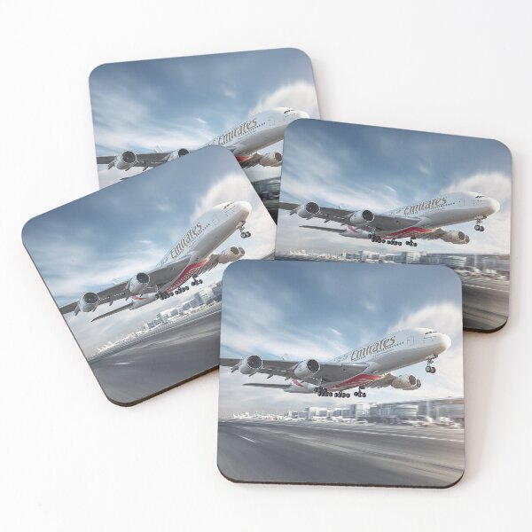 Item preview, Emirates Luxury A380 Rising Into Bright Skies as Passengers Look On designed and sold by Skyframe Aviation.