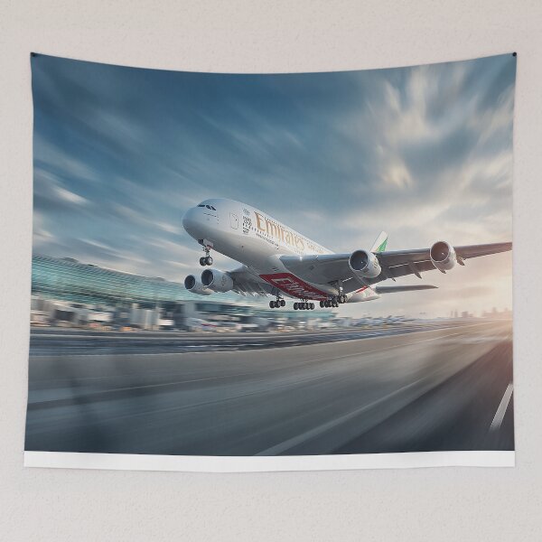 Item preview, Emirates Flagship A380 Climbing Gracefully Under Bright Sunlight designed and sold by Skyframe Aviation.