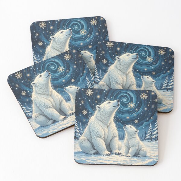 Item preview, Starlit Polar Bears – Magical Winter Night Arctic Painting designed and sold by PixelVibe782.