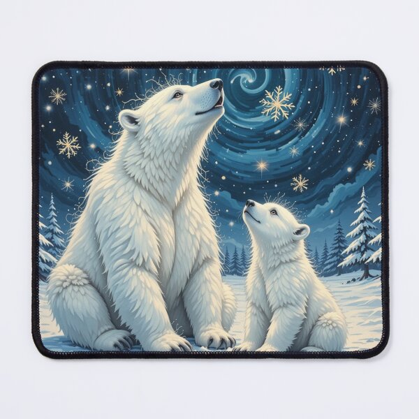 Item preview, Starlit Polar Bears – Magical Winter Night Arctic Painting designed and sold by PixelVibe782.