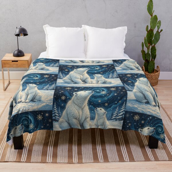 Item preview, Starlit Polar Bears – Magical Winter Night Arctic Painting designed and sold by PixelVibe782.