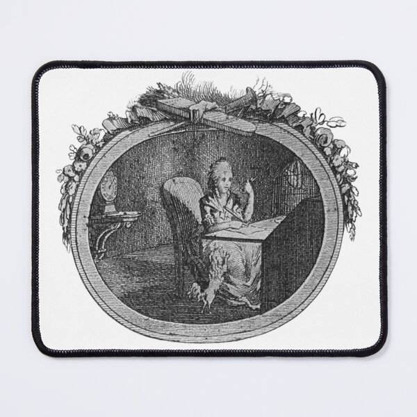 Artikelvorschau, Rokoko-Dame mit Hund am Schreibtisch – Kupferstich aus dem 18. Jahrhundert entworfen und verkauft von OldBookish Designs.