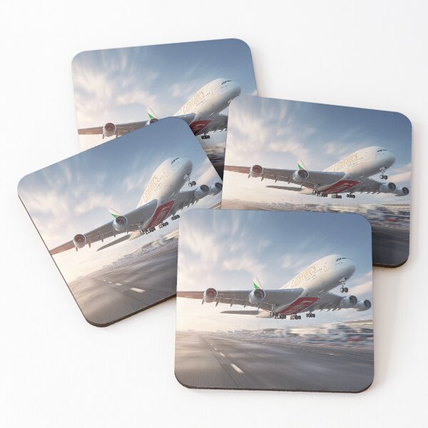 Item preview, Emirates Long Haul A380 Powering Into the Air Under Blue Skies designed and sold by Skyframe Aviation.