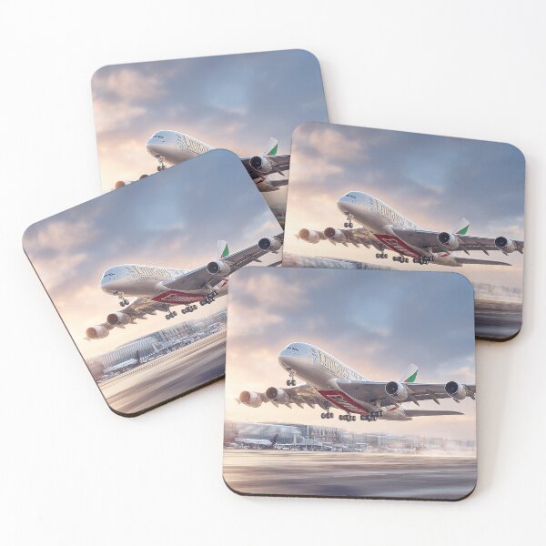 Item preview, Emirates Jetliner A380 Climbing Gracefully Under Blue Skies designed and sold by Skyframe Aviation.