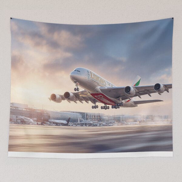 Item preview, Emirates Jetliner A380 Climbing Gracefully Under Blue Skies designed and sold by Skyframe Aviation.