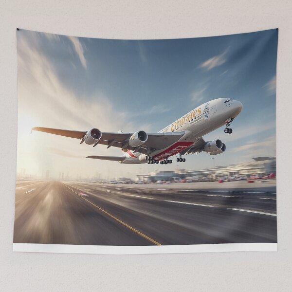 Item preview, Emirates Luxury A380 Rising Into Bright Skies with Desert Heat Rising designed and sold by Skyframe Aviation.