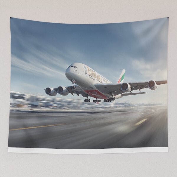 Item preview, Emirates Widebody A380 Climbing Into the Sky as Passengers Look On designed and sold by Skyframe Aviation.