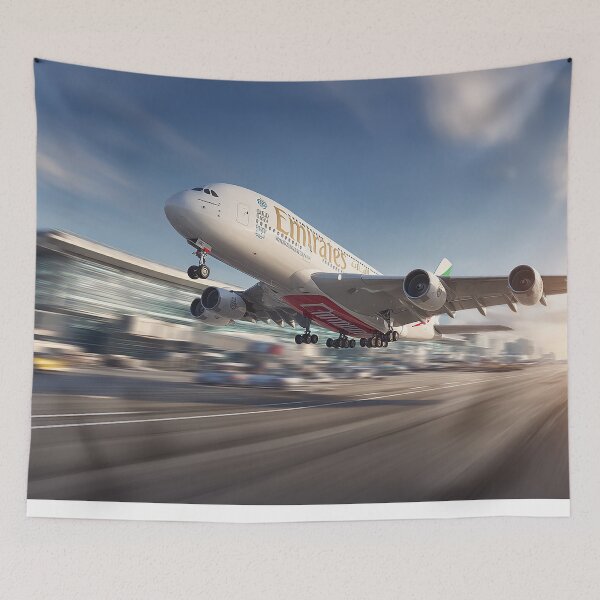 Item preview, Emirates A380 Beginning Its Ascent in Morning Glow designed and sold by Skyframe Aviation.