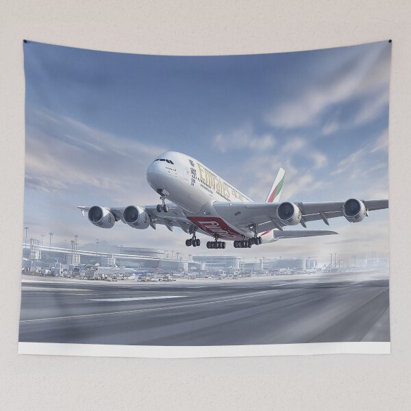 Item preview, Emirates Jetliner A380 Breaking Free of the Ground in Clear Skies designed and sold by Skyframe Aviation.
