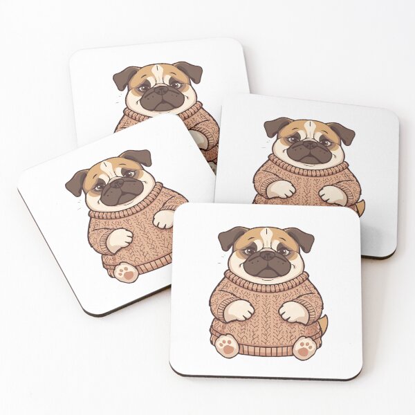 Item preview, Cute Cozy Pug in Knitted Sweater | Adorable Winter Puppy Cartoon Illustration designed and sold by HeavyFeatherz.
