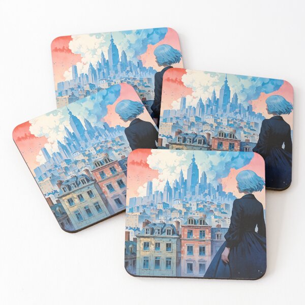 Item preview, Blue-Haired Girl in a Fantasy City designed and sold by KiraChie.