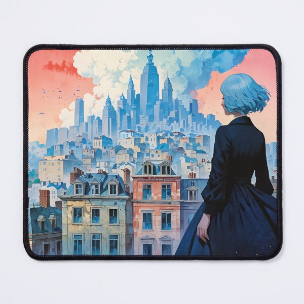 Item preview, Blue-Haired Girl in a Fantasy City designed and sold by KiraChie.