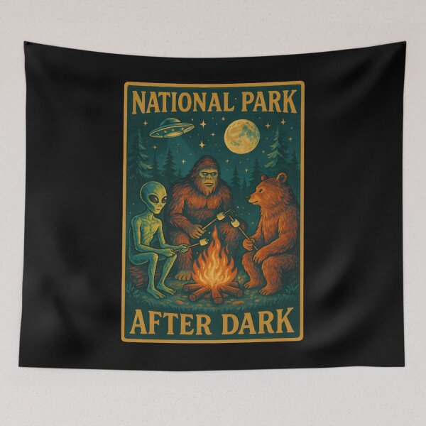 Item preview, Nationals Park After Dark Alien Bigfoots Bear Camping Men Women designed and sold by McintoshPatr.