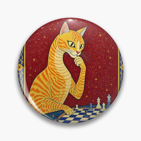 Artikelvorschau, Orangefarbene getigerte Katze spielt Schach – Mittelalterliche Kunst entworfen und verkauft von PictorialWhimsy.