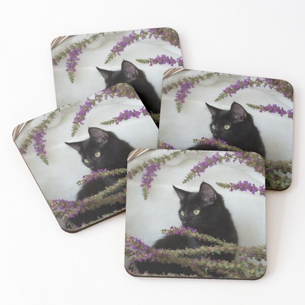 Item preview, Zuzu the Black Cat in a Purple Flower Basket designed and sold by BlackGoldenCats.