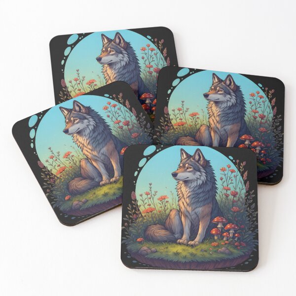 Item preview, Wolf in Enchanted Wildflower Meadow Illustration designed and sold by Karolina’s Cozy Creations.