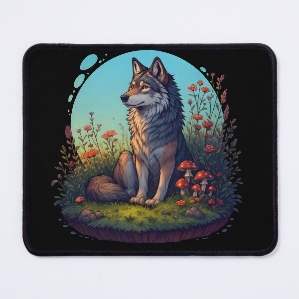 Item preview, Wolf in Enchanted Wildflower Meadow Illustration designed and sold by Karolina’s Cozy Creations.