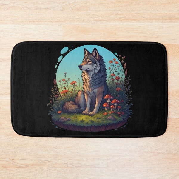 Item preview, Wolf in Enchanted Wildflower Meadow Illustration designed and sold by Karolina’s Cozy Creations.