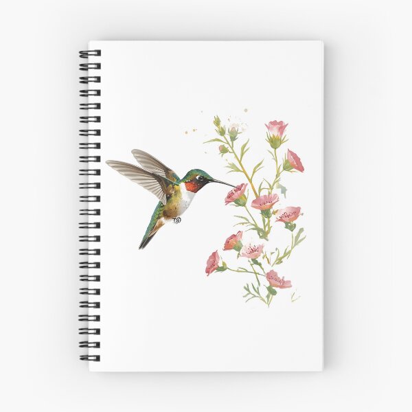 Item preview, Watercolor Hummingbird with Pink Wildflowers Illustration designed and sold by atirutbeam.
