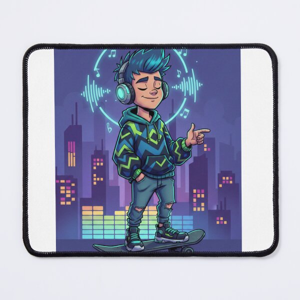 Item preview, Skater Boy Listening to Music | Neon City Beat | Urban Streetwear Art designed and sold by Raju2018.