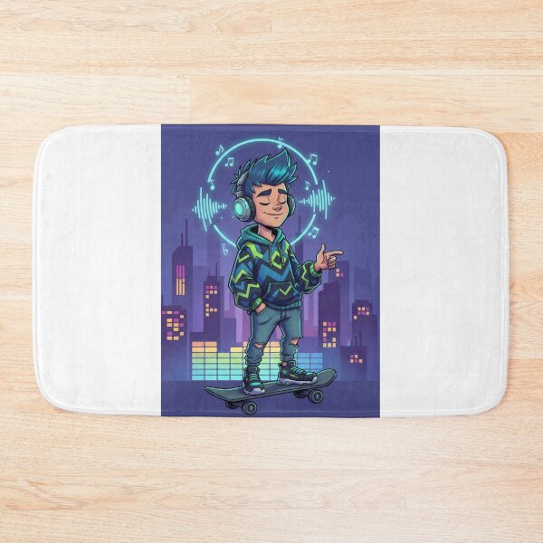 Item preview, Skater Boy Listening to Music | Neon City Beat | Urban Streetwear Art designed and sold by Raju2018.