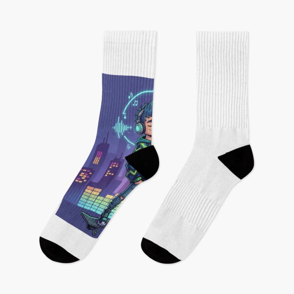 Item preview, Skater Boy Listening to Music | Neon City Beat | Urban Streetwear Art designed and sold by Raju2018.