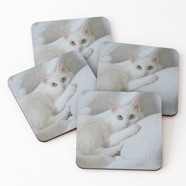 Item preview, White Cat on a Cozy Blanket designed and sold by BlackGoldenCats.