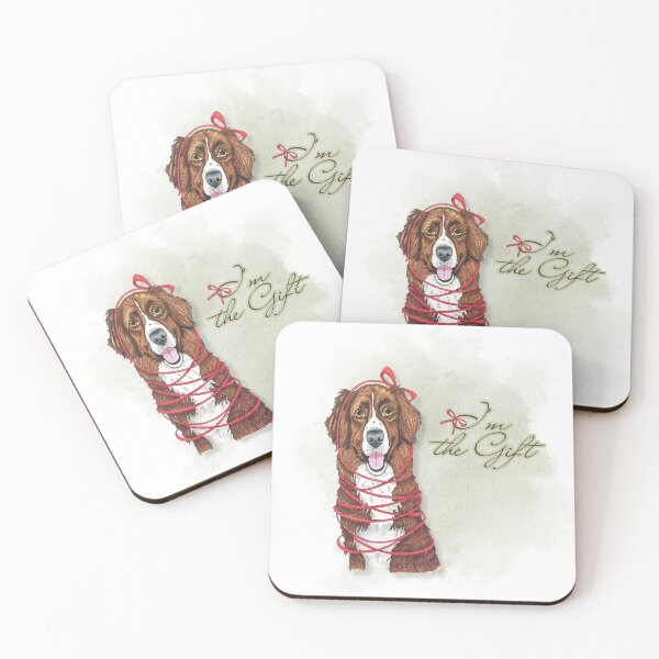 Item preview, I'm the Gift - Cozy Dog Christmas Portrait Wrapped in Red Ribbon - Xmas Gift Idea designed and sold by LP Slow Art.