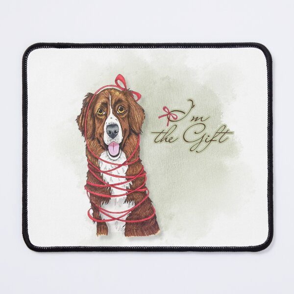 Item preview, I'm the Gift - Cozy Dog Christmas Portrait Wrapped in Red Ribbon - Xmas Gift Idea designed and sold by LP Slow Art.