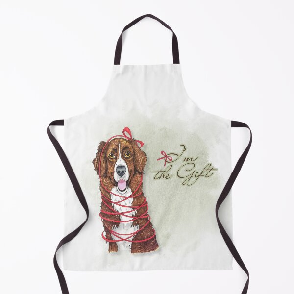 Item preview, I'm the Gift - Cozy Dog Christmas Portrait Wrapped in Red Ribbon - Xmas Gift Idea designed and sold by LP Slow Art.