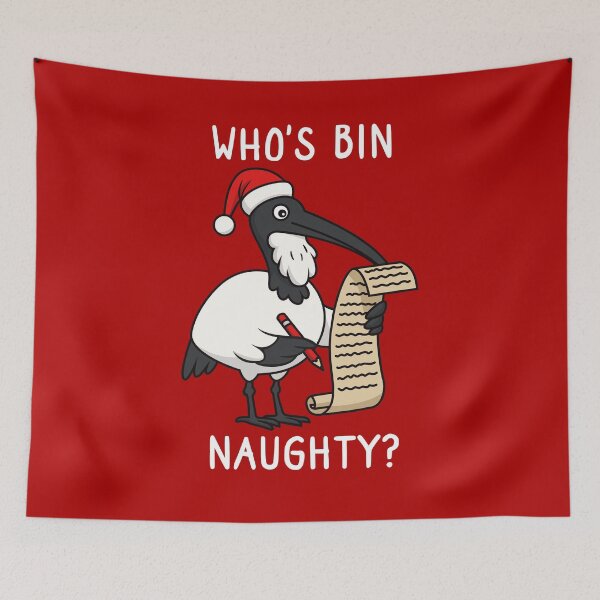 Item preview, Christmas Bin Chicken - Australian Bin Chicken Christmas themed ibis with quote "Who's bin naughty?" featuring an Aussie ibis bird designed and sold by messy-nessie.
