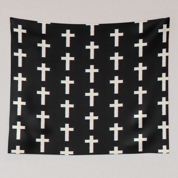 Item preview, Glitch Cross Christian Sticker – Digital Faith Aesthetic Grid Design designed and sold by astersgraphics.