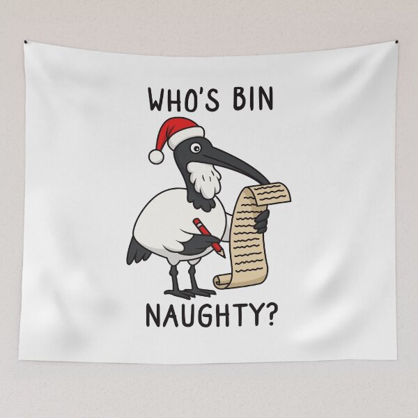 Item preview, Christmas Bin Chicken - Australian Bin Chicken Christmas themed ibis with quote "Who's bin naughty?" featuring an Aussie ibis bird designed and sold by messy-nessie.