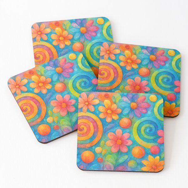 Item preview, Spirals, blossoms, spheres in a radiant watercolor composition designed and sold by Sigtrix.