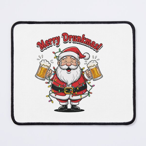 Item preview, Merry Drunkmas! T-Shirt: Goofy Santa Holding Two Overflowing Beer Mugs designed and sold by ZyxDes.