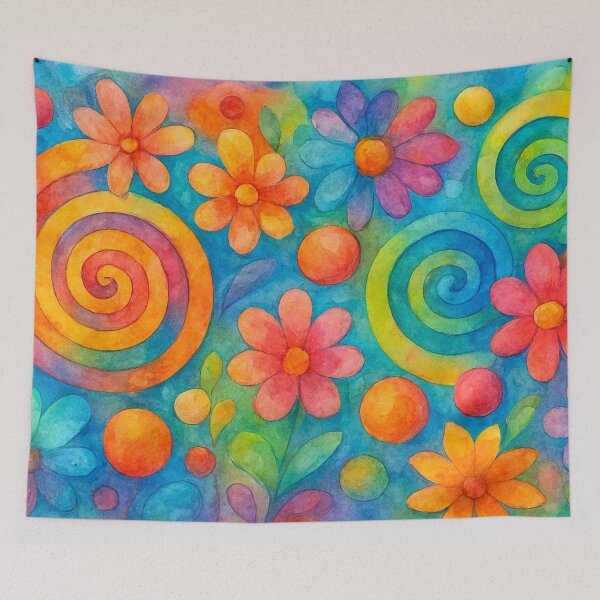 Item preview, Spirals, blossoms, spheres in a radiant watercolor composition designed and sold by Sigtrix.