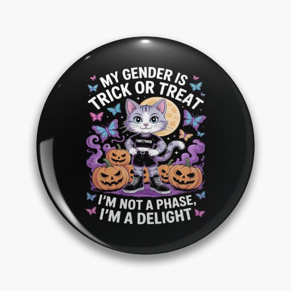 Item preview, Non-Binary Halloween Gray Cat Pronouns Not a Phase They Them designed and sold by SnackPAC.